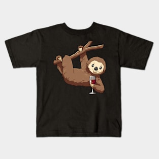 Sloth Drinking Wine Sloth Wine Sloth Kids T-Shirt